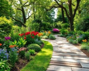 Gartenwege aus Holz und Stein kombinieren