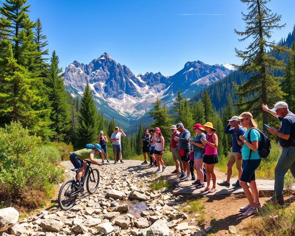 Outdoor-Aktivitäten wie Mountainbiking und Geocaching