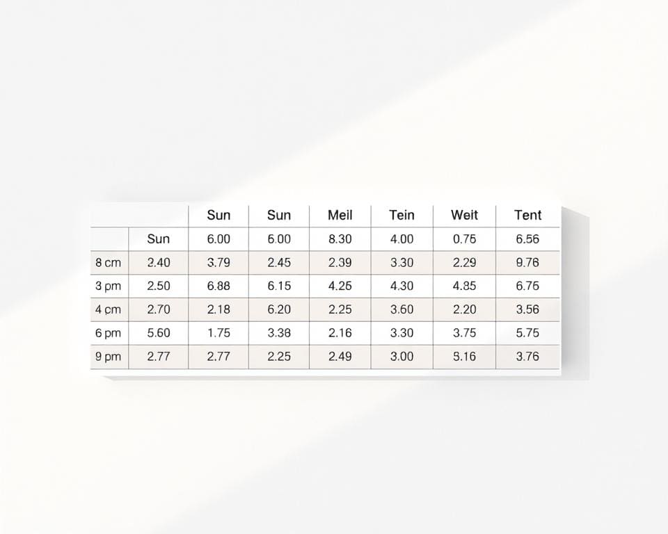 Neigungswinkel Tabelle für verschiedene Jahreszeiten