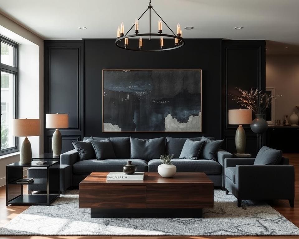 Wohnzimmer einrichten in dunklen Farben