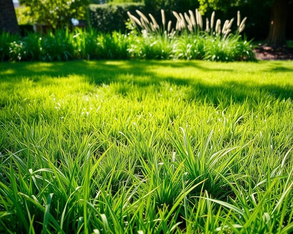 Rasenmischung mit bewährten Sorten für sonnige Lagen und schattenverträglichen Gräsern