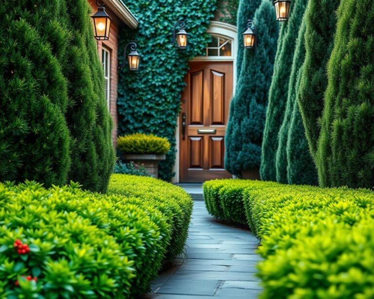 Was macht immergrüne Pflanzen für Eingänge ideal?